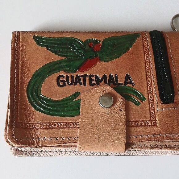 Guatemala Tourist Wallet Leather Embossed Hand Painted Crafts Mexico Unisex - Picture 2 of 14